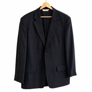 Vintage Pronto Uomo 100% Wool Blazer Sport Coat 46 Long Black Made In Korea
